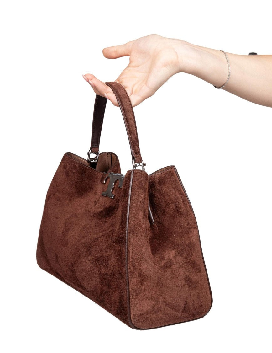 Tory Burch Eleanor Suede Satchel Bag In Cocoa