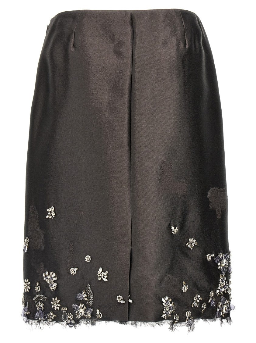 Prada Silk And Wool Blend Mini Skirt With Jewel Embellishments