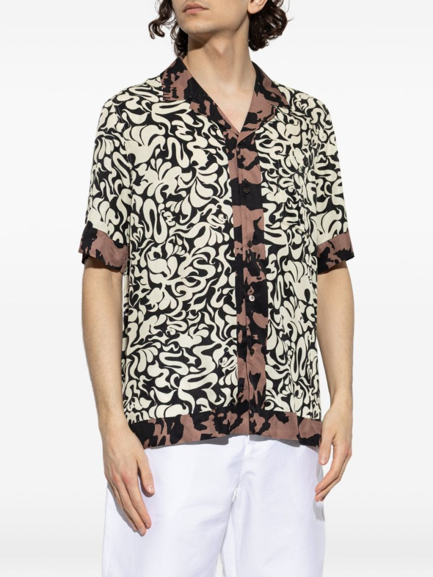 Dries Van Noten Black Abstract Print Short Sleeve Shirt