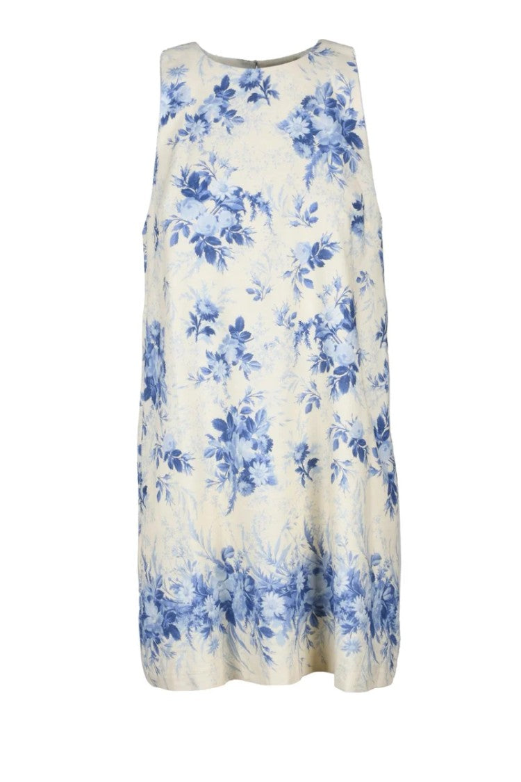 Twin-Set Sheath Dress Linen/Cotton - White/Blue