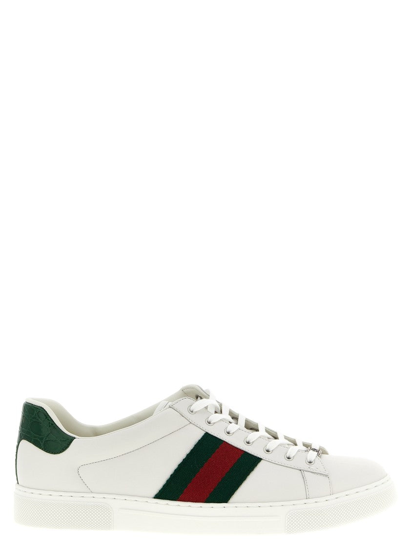 Gucci Low-Top Leather Sneakers With Web Ribbon