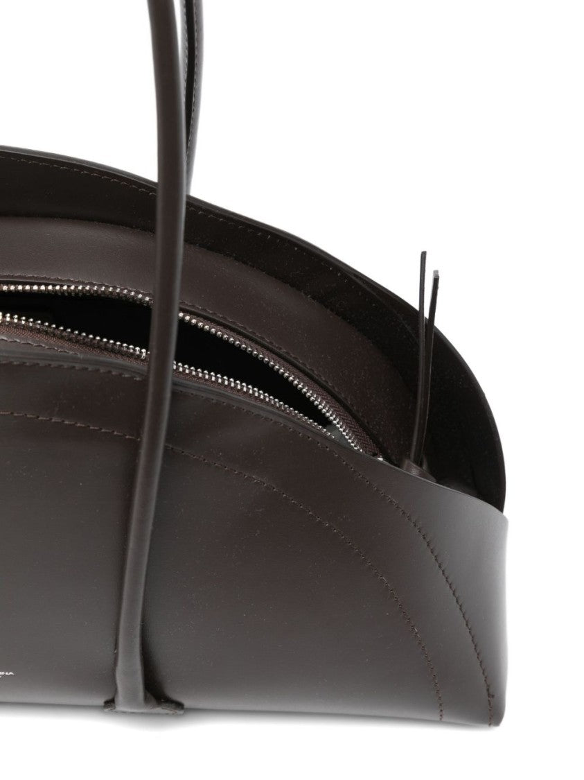 Federico Cina Curved Brown Leather Handbag With Elongated Handles