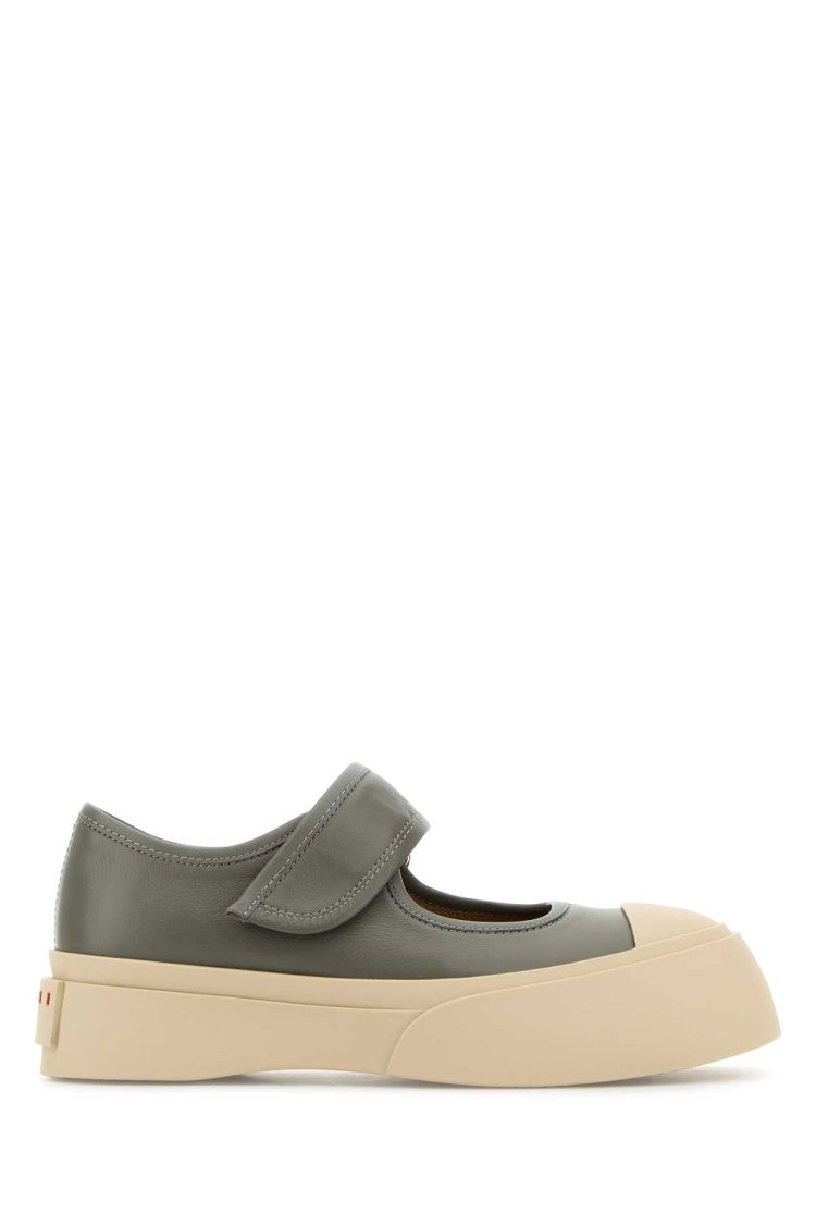 Marni Grey Leather Mary Jane Sneakers