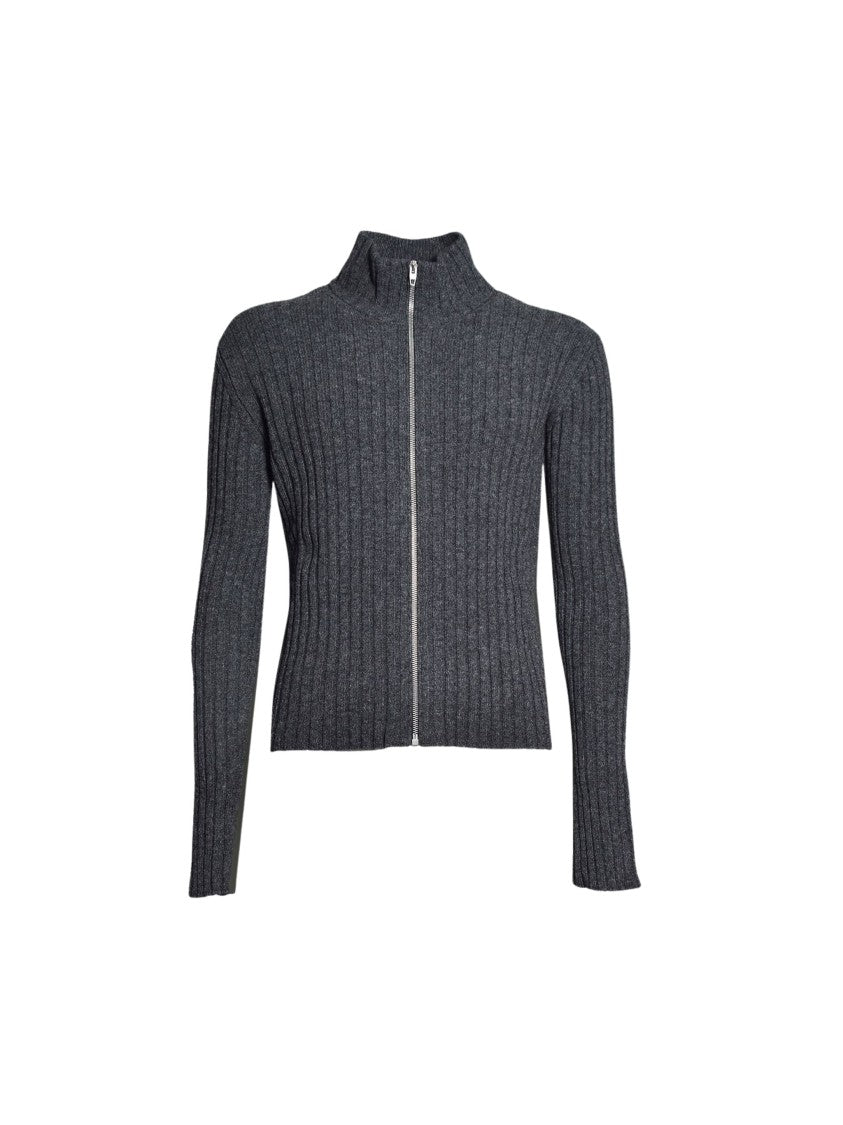 Jil Sander High Collar Full-Zip Ribbed Knit Cardigan