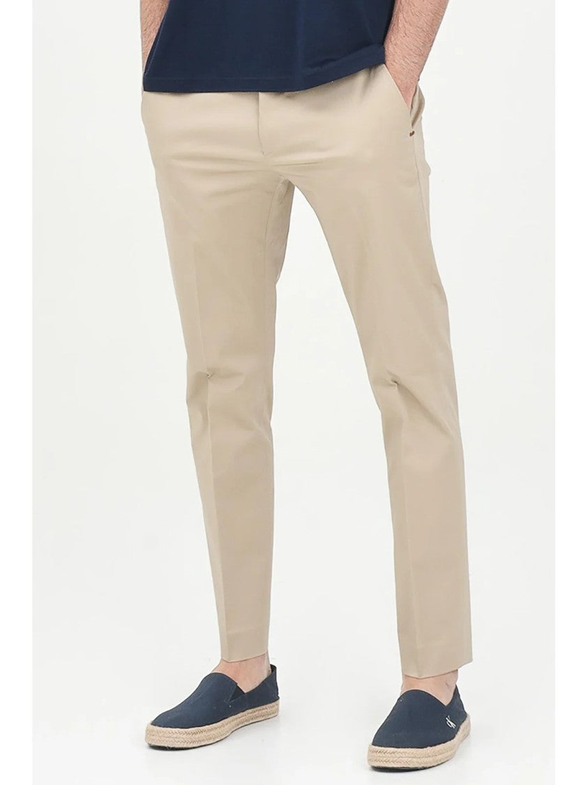 Entre Amis Beige Tailored Stretch Cotton Formal Pants