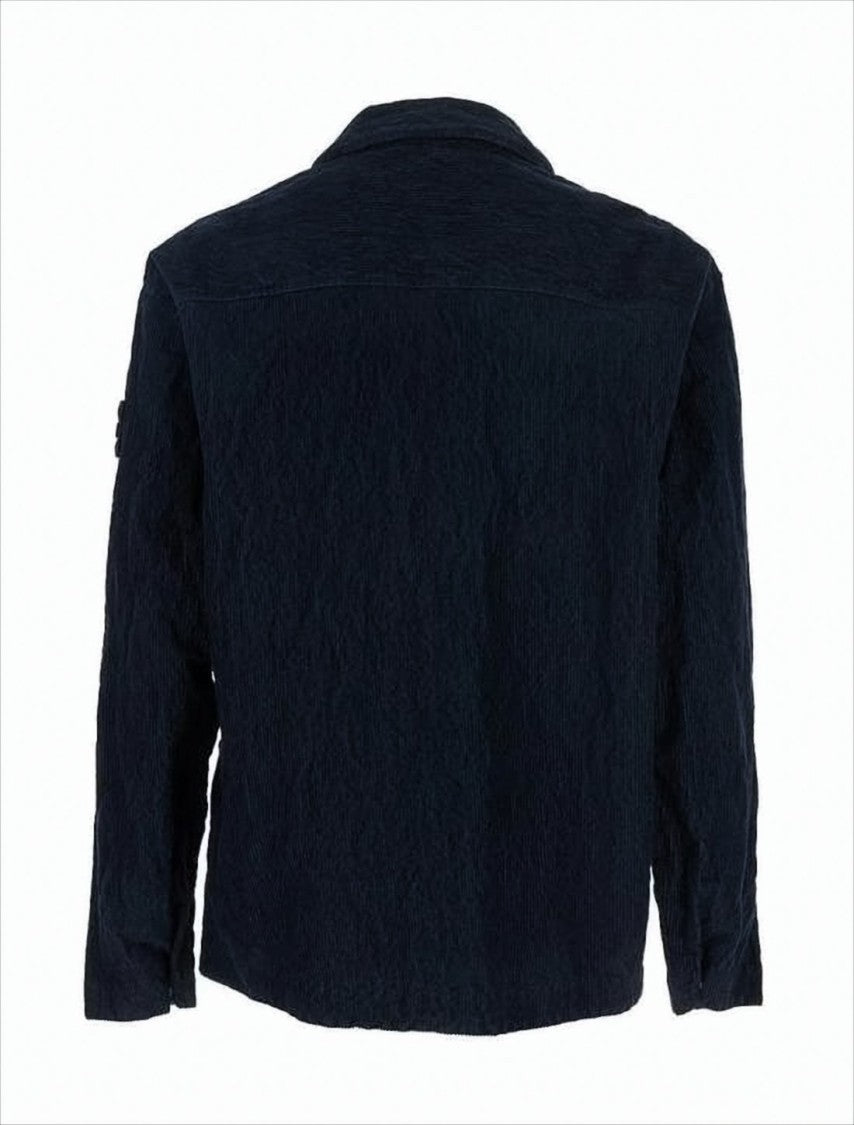 Stone Island Textured Blue Casual Jacket With Classic Collar