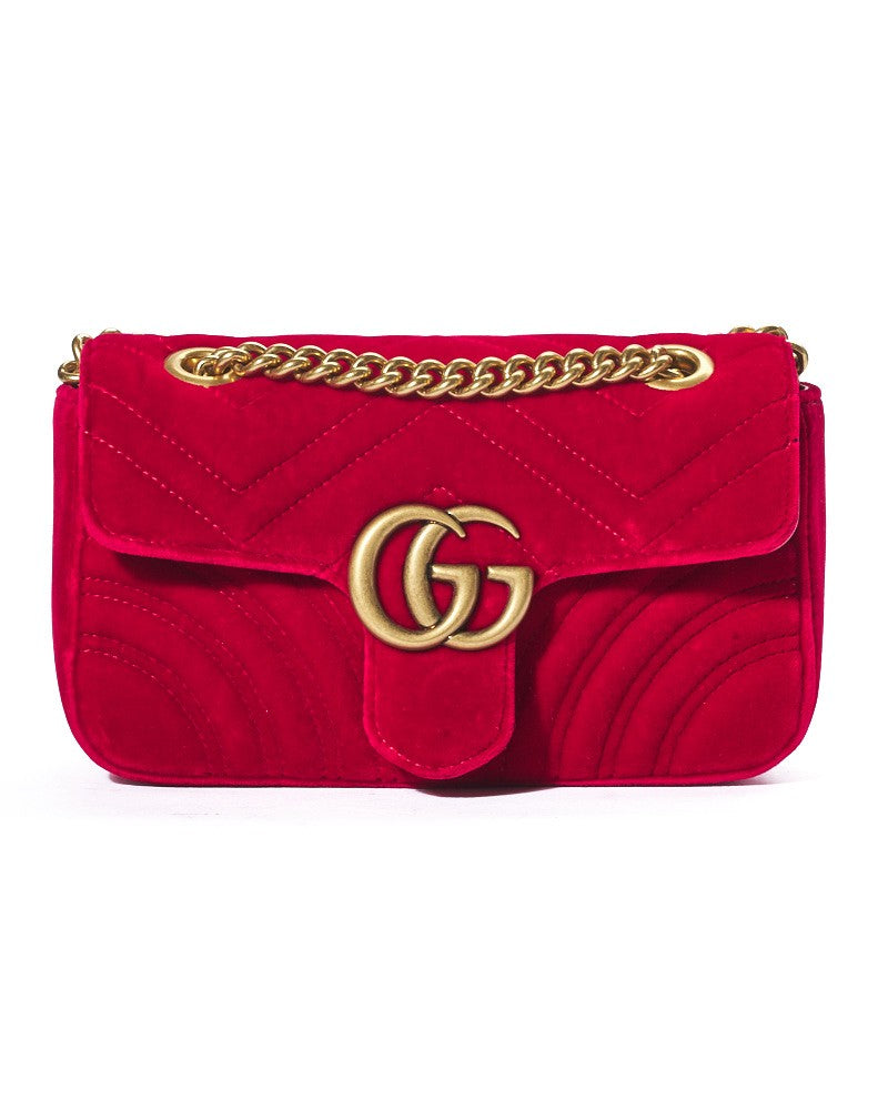 Gucci Marmont 22 Gg Matelassé In Red Velvet