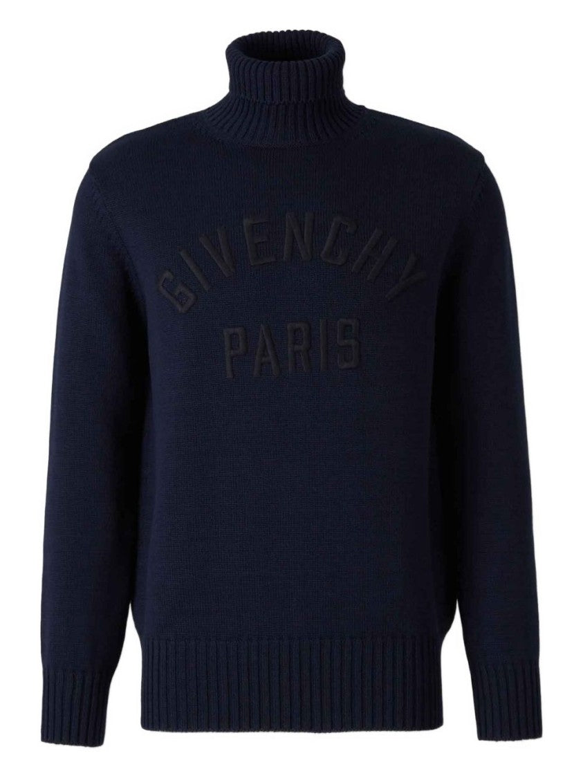 Givenchy Dark Navy Blue Turtleneck Ribbed Sweater