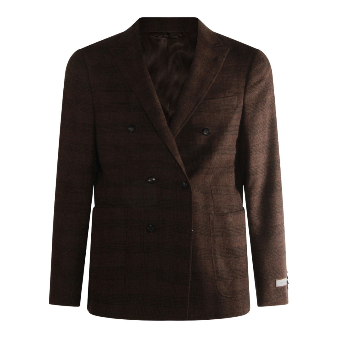 Canali Double-Breasted Checkered Jacket In Deep Brown Tones