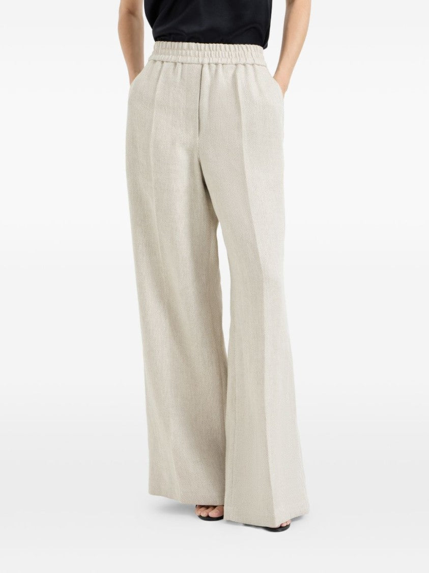Brunello Cucinelli Wide-Leg Trousers With Herringbone Texture
