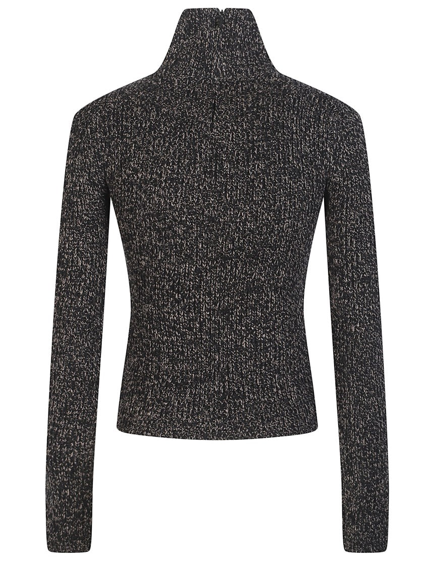 Max Mara Azulene1234 Marled Black Wool-Blend Turtleneck
