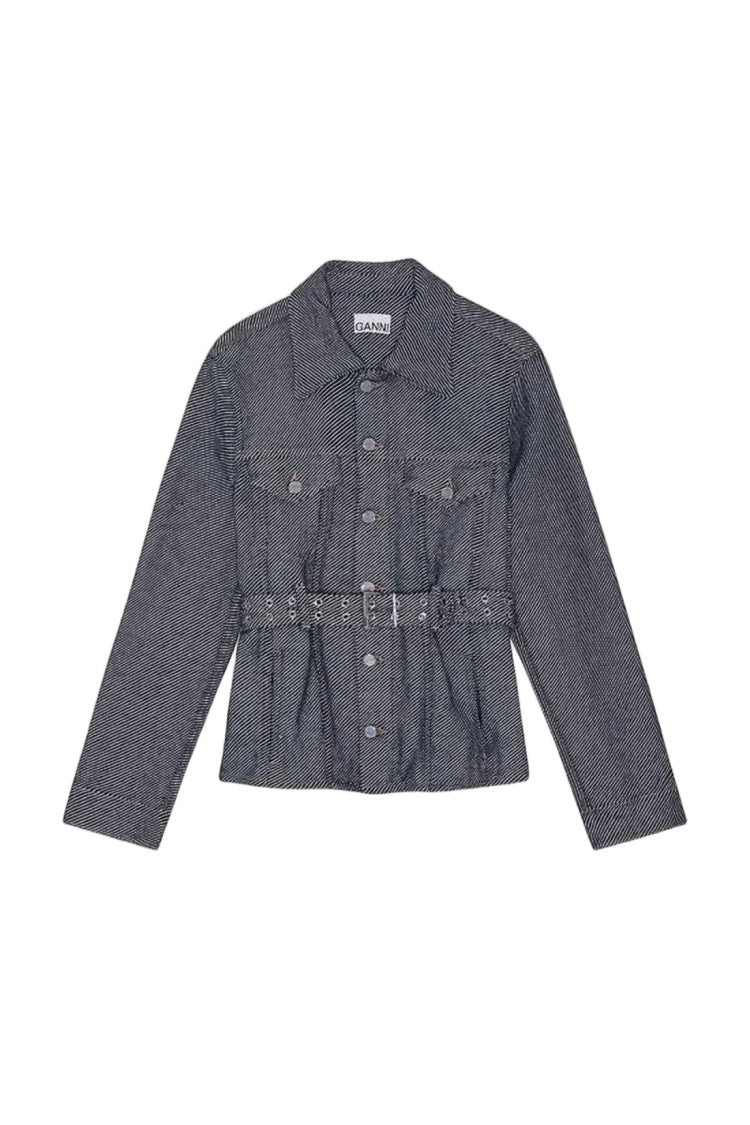 Ganni Classic Denim Jacket With Eyelet Belt Detail