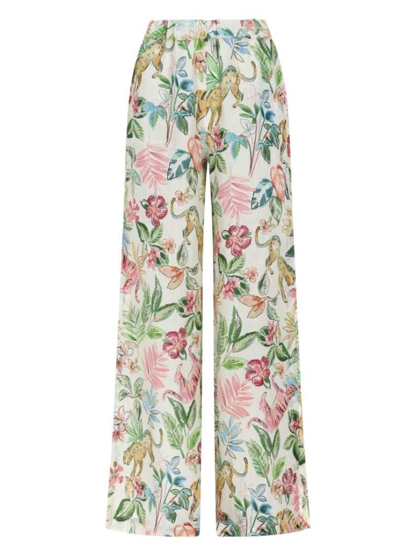 120% Lino Pastel Tropical Print Linen Trousers