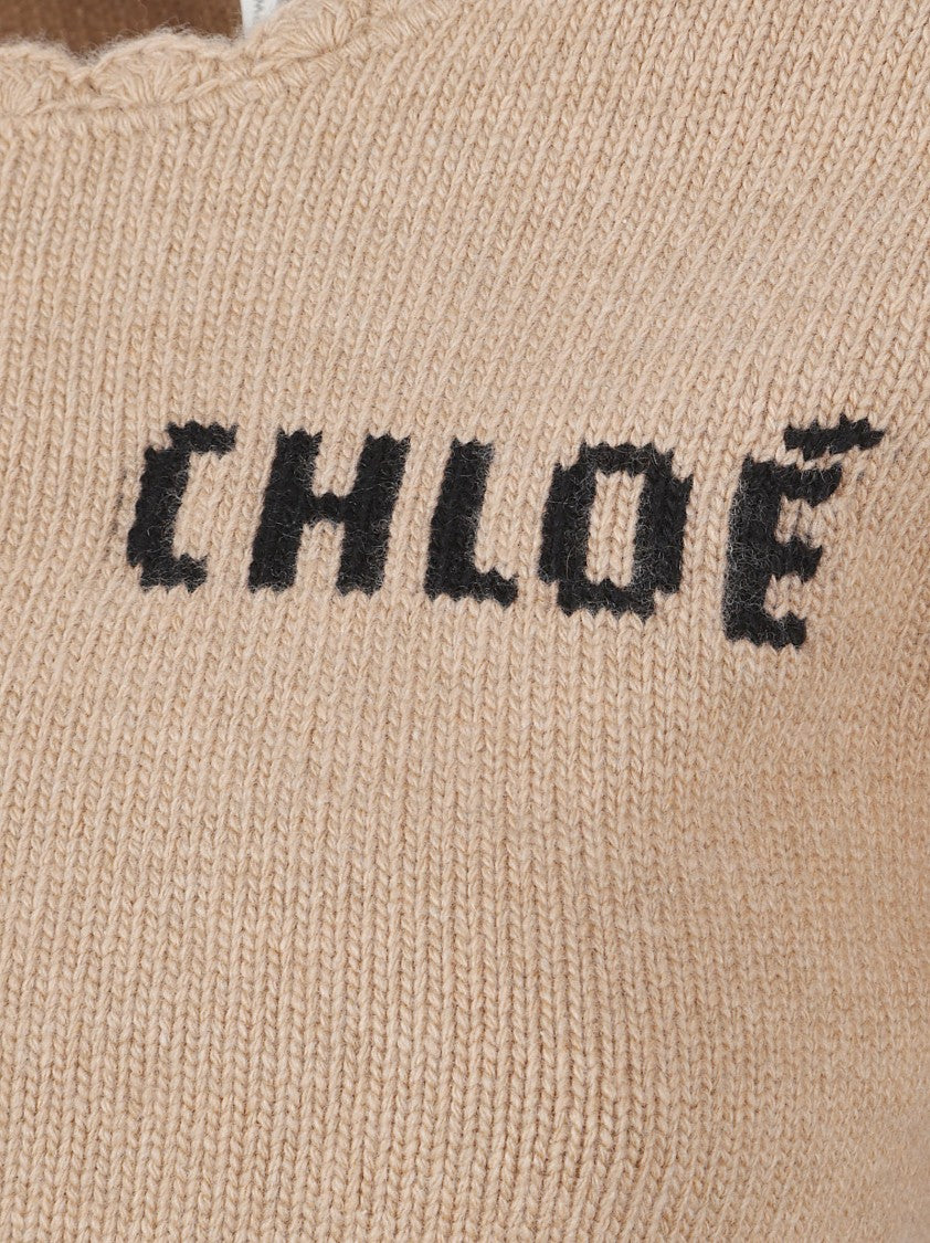 Chloé Intarsia Logo Grey Wool-Cashmere Sweater