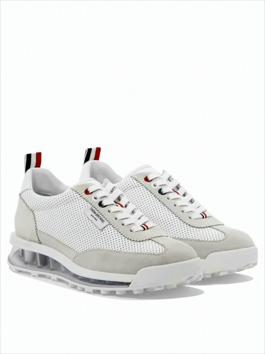 Thom Browne Perforated Leather Sneakers With Suede Overlays And Transparent Sole
