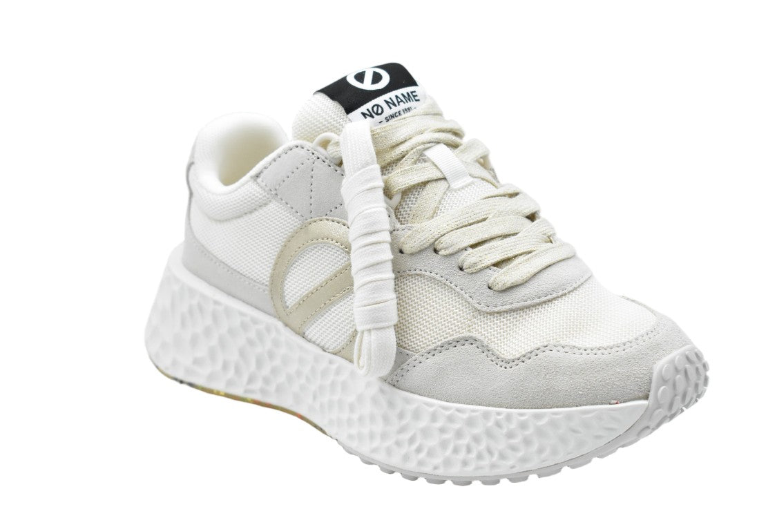 No Name White Suede Fabric Textured Sole Sneakers