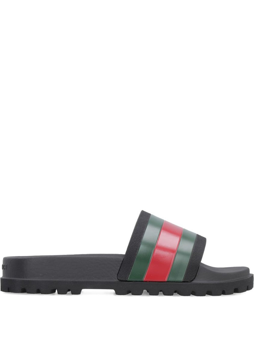 Gucci Slide Sandal With Green And Red Web Accents
