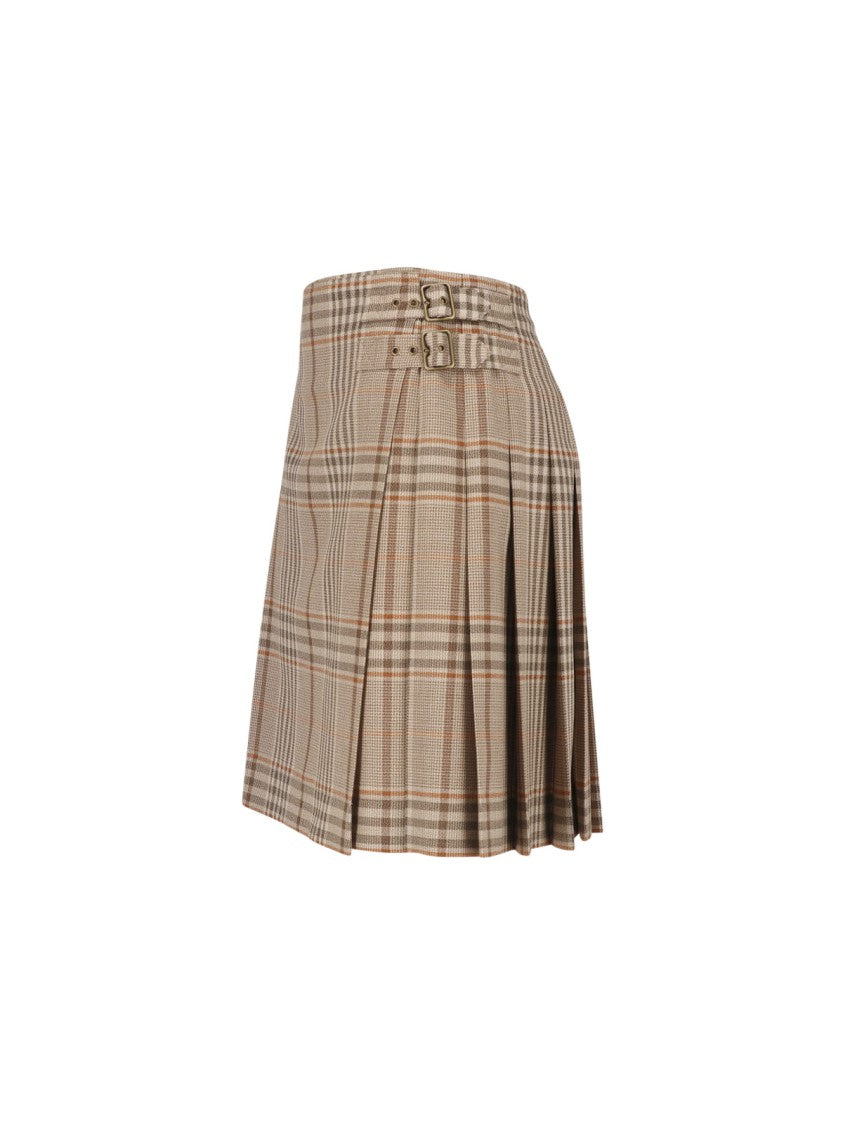 Burberry Plaid Pleated Buckled Mini Skirt