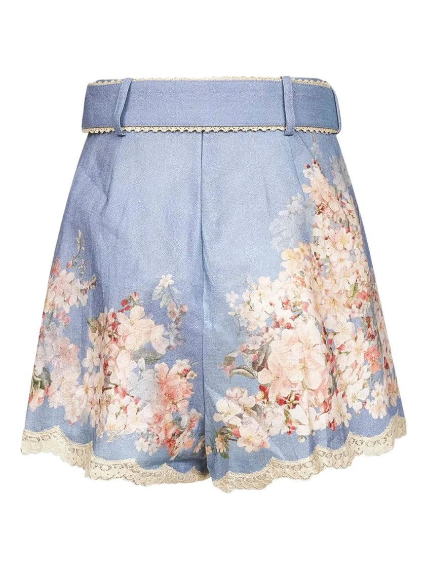 Zimmermann Floral-Print Belted Shorts
