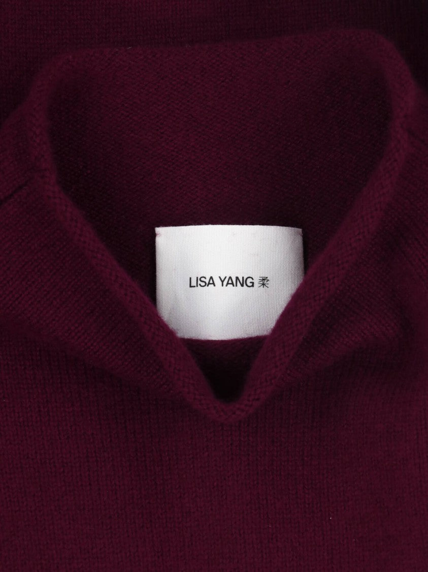 Lisa Yang Burgundy Cropped Boxy High-Neck Knit Sweater