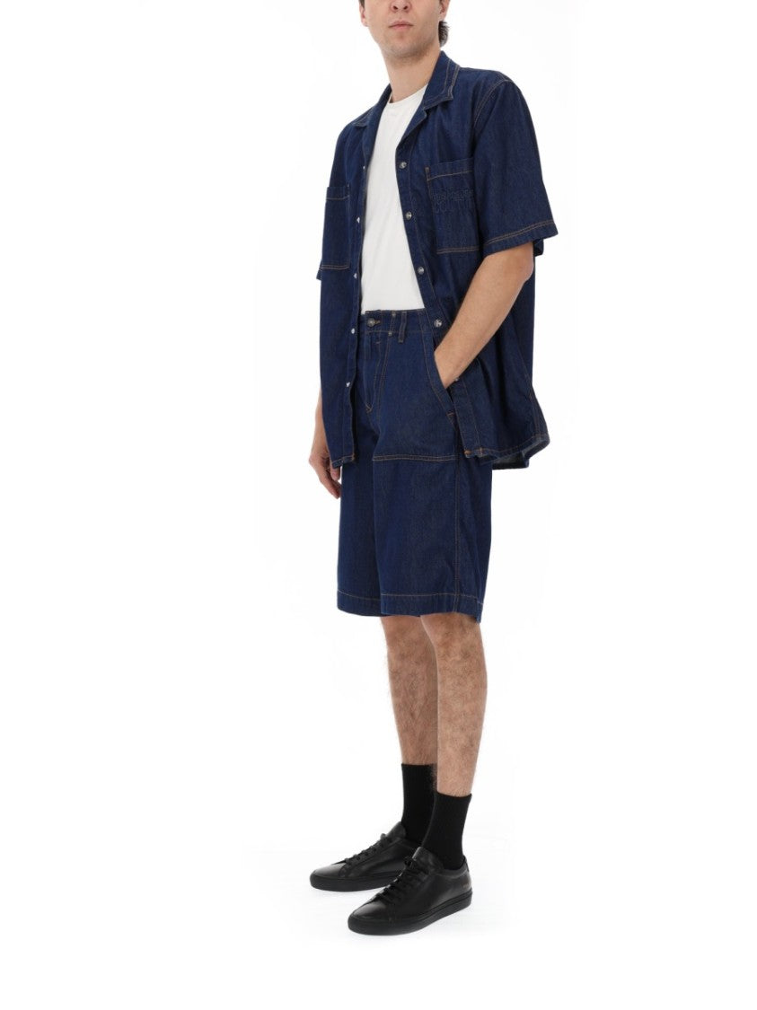 Versace Jeans Couture Indigo Wide-Leg Denim Patch Pockets Shorts