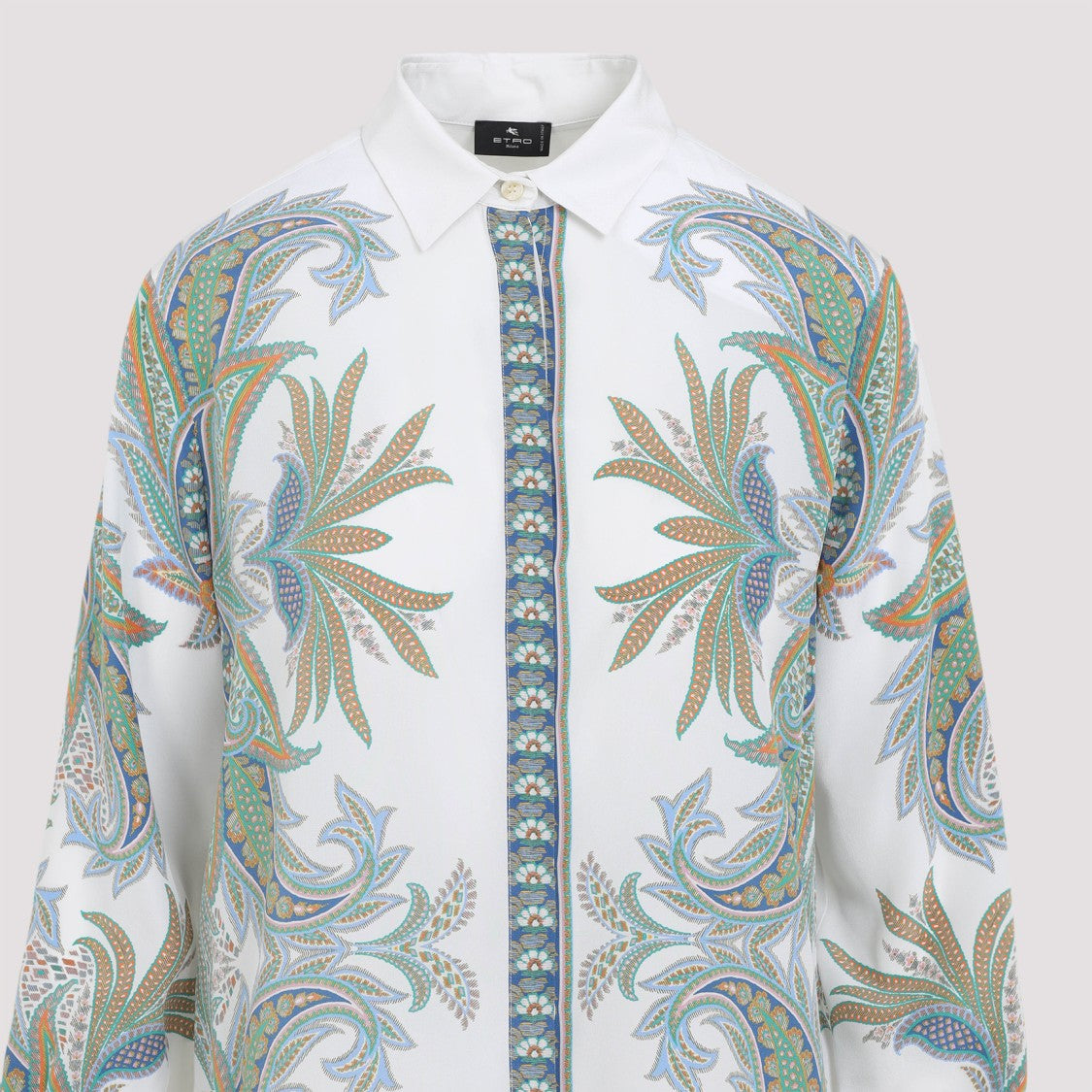Etro Grey And Blue Printed Silk Shirt