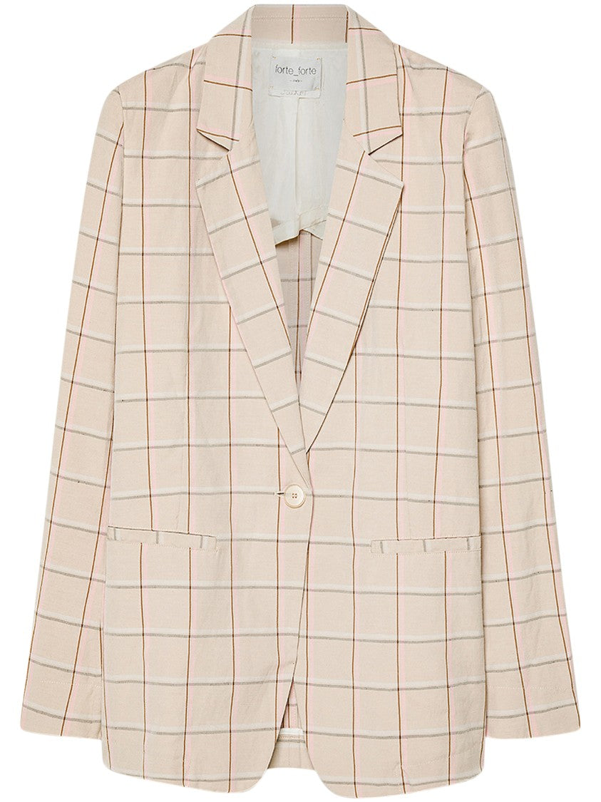 Forte Forte Organic Tartan Boxy Jacket With Notched Lapels
