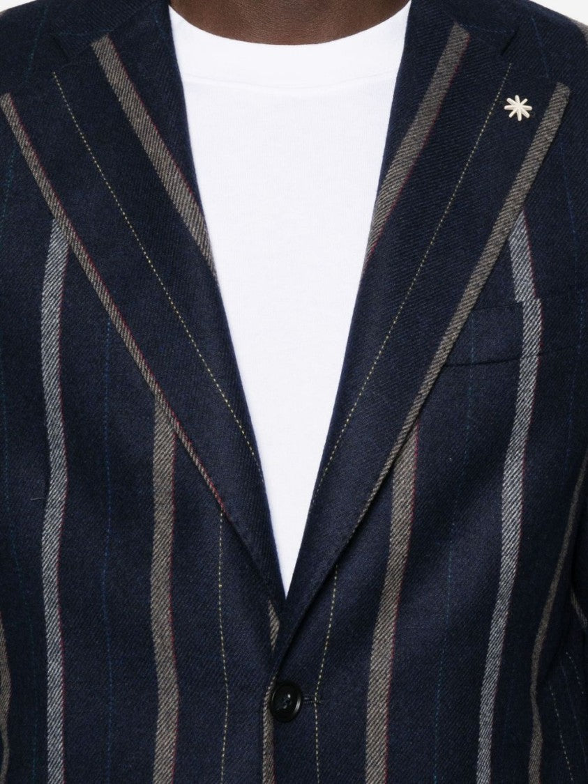 Manuel Ritz Pinstriped Tailored Navy Wool Blend Jacket