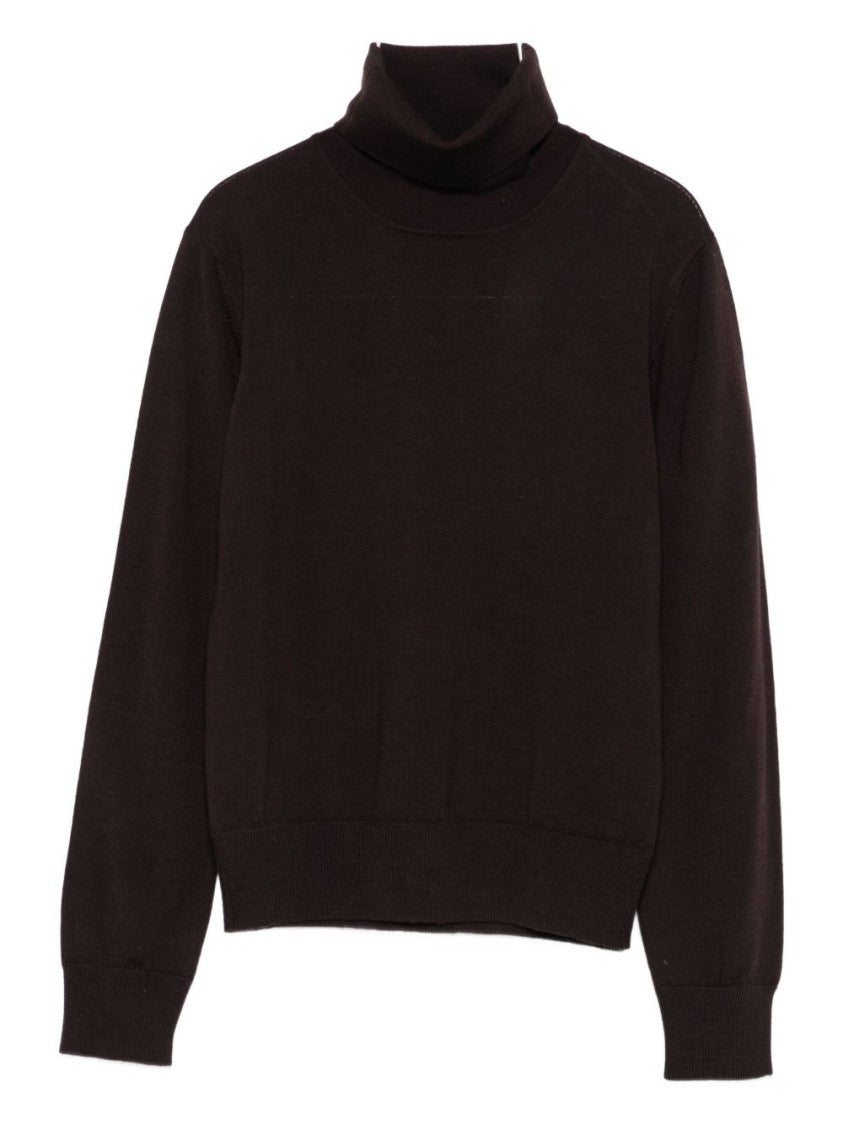 Alpha Studio Classic Turtleneck Sweater In Rich Brown Merino Wool