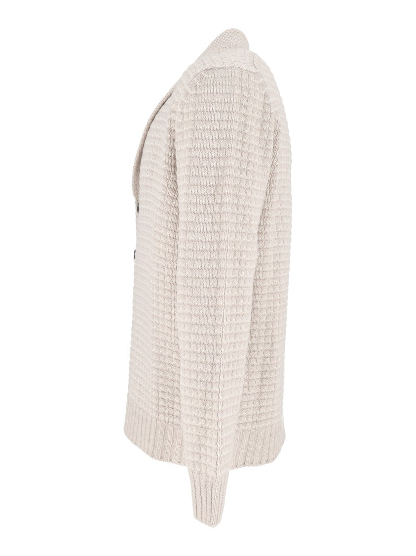 Sette Fili Cashmere Textured Shawl Collar Knit Cardigan