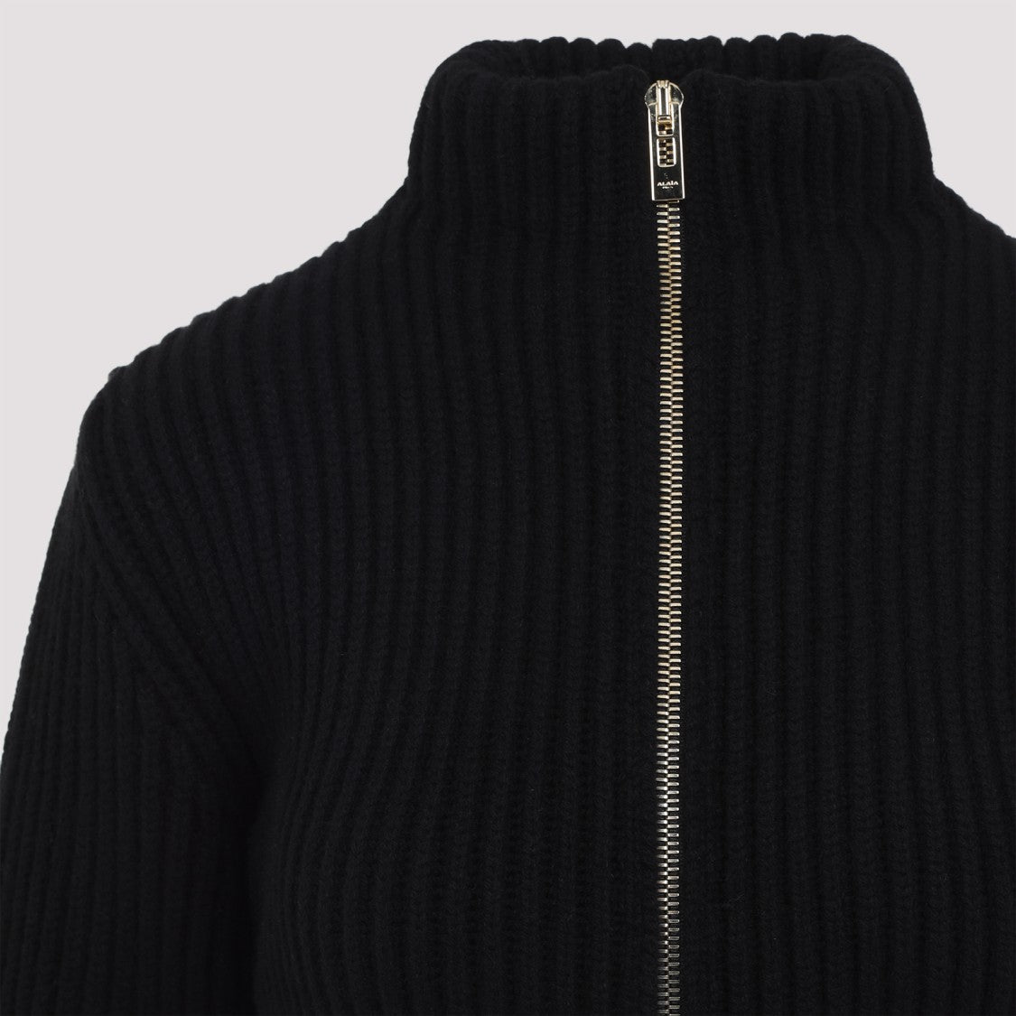 Alaïa Flared Black Knit Sweater With High Collar