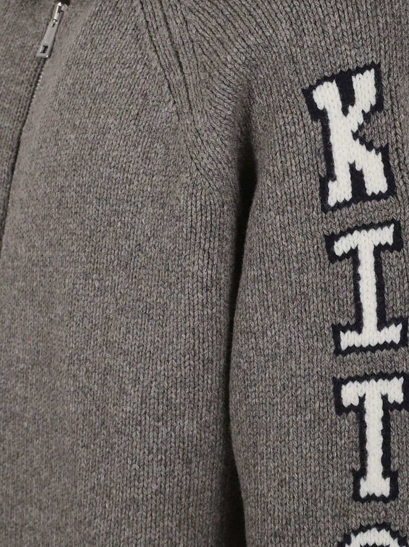 Maison Kitsuné Textured Grey Wool Blend Zip-Through Jacket