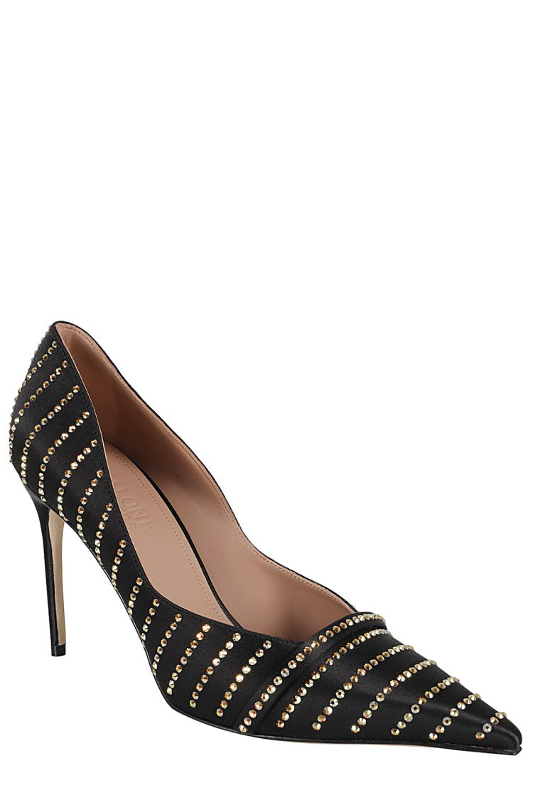 Malone Souliers Rhinestone-Embellished Black Satin Jillian 90 Pumps