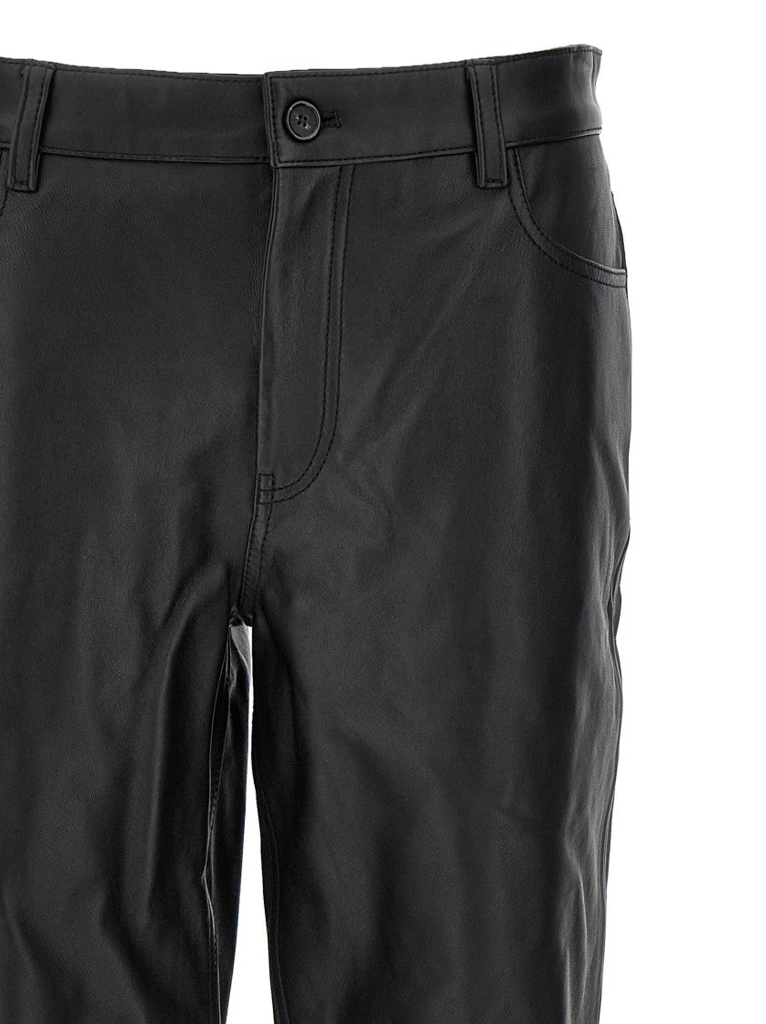 Totême Smooth Black Leather Pants With Classic Five-Pocket Design