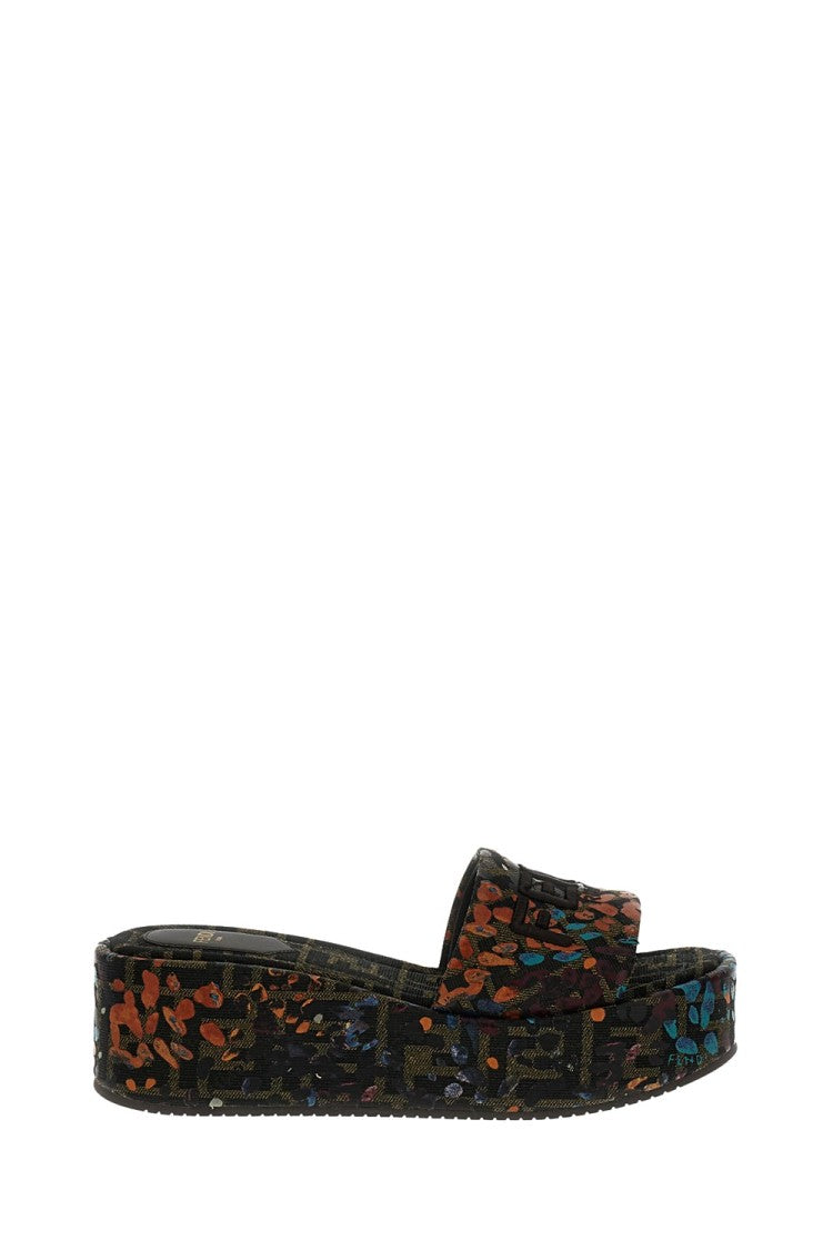 Fendi Multicolor Jacquard Platform Slides