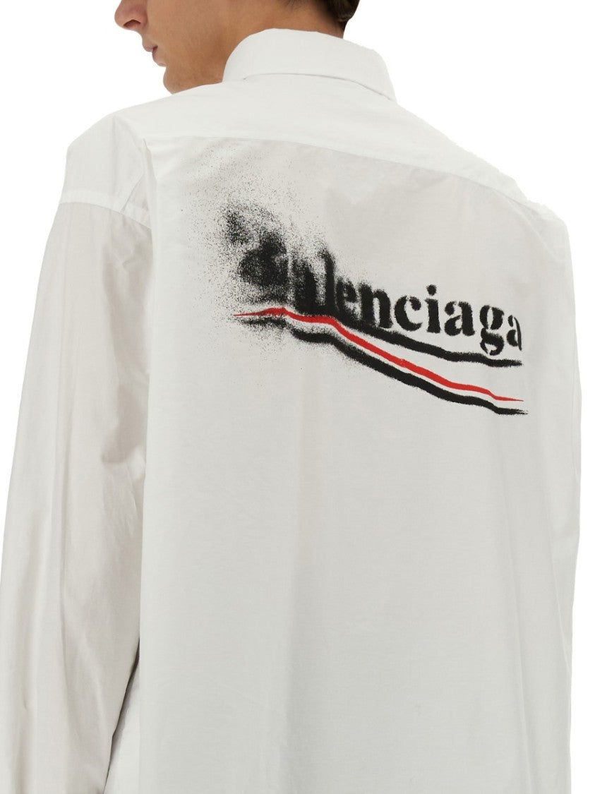 Balenciaga Relaxed Fit White Cotton Shirt With Classic Collar