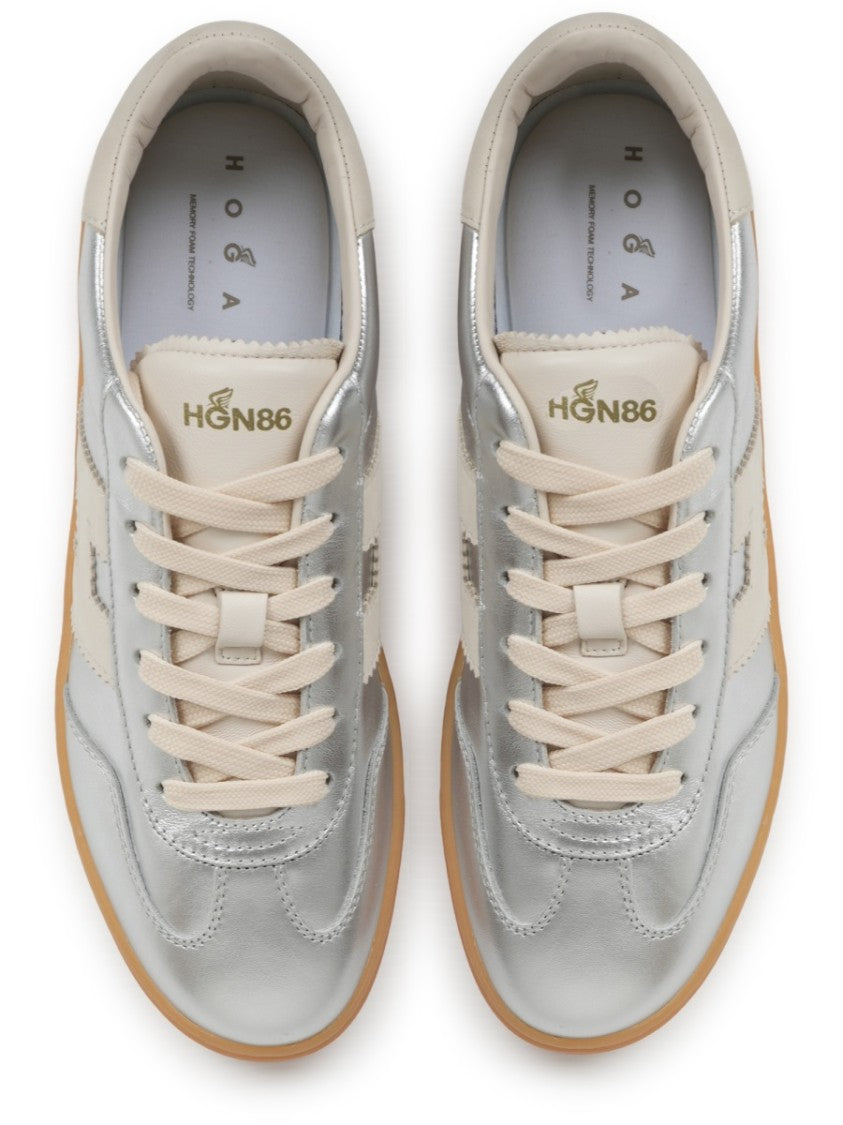Hogan Metallic Silver Calfskin Mutton Sneakers