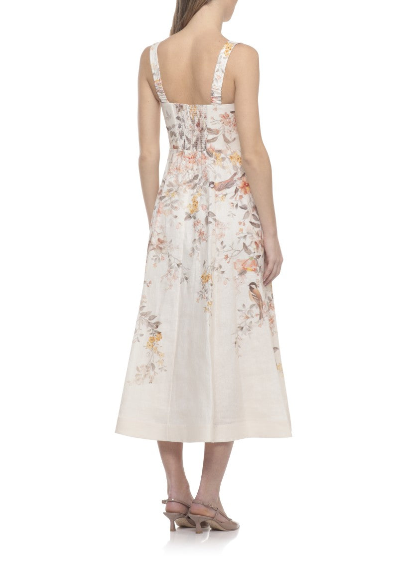 Zimmermann Ivory Floral Accent Linen Midi Dress