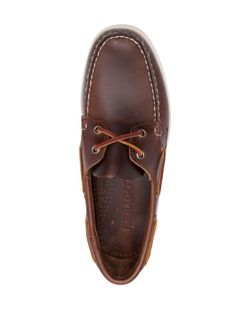 Sebago Brown Lace-Up Leather Boat Shoes