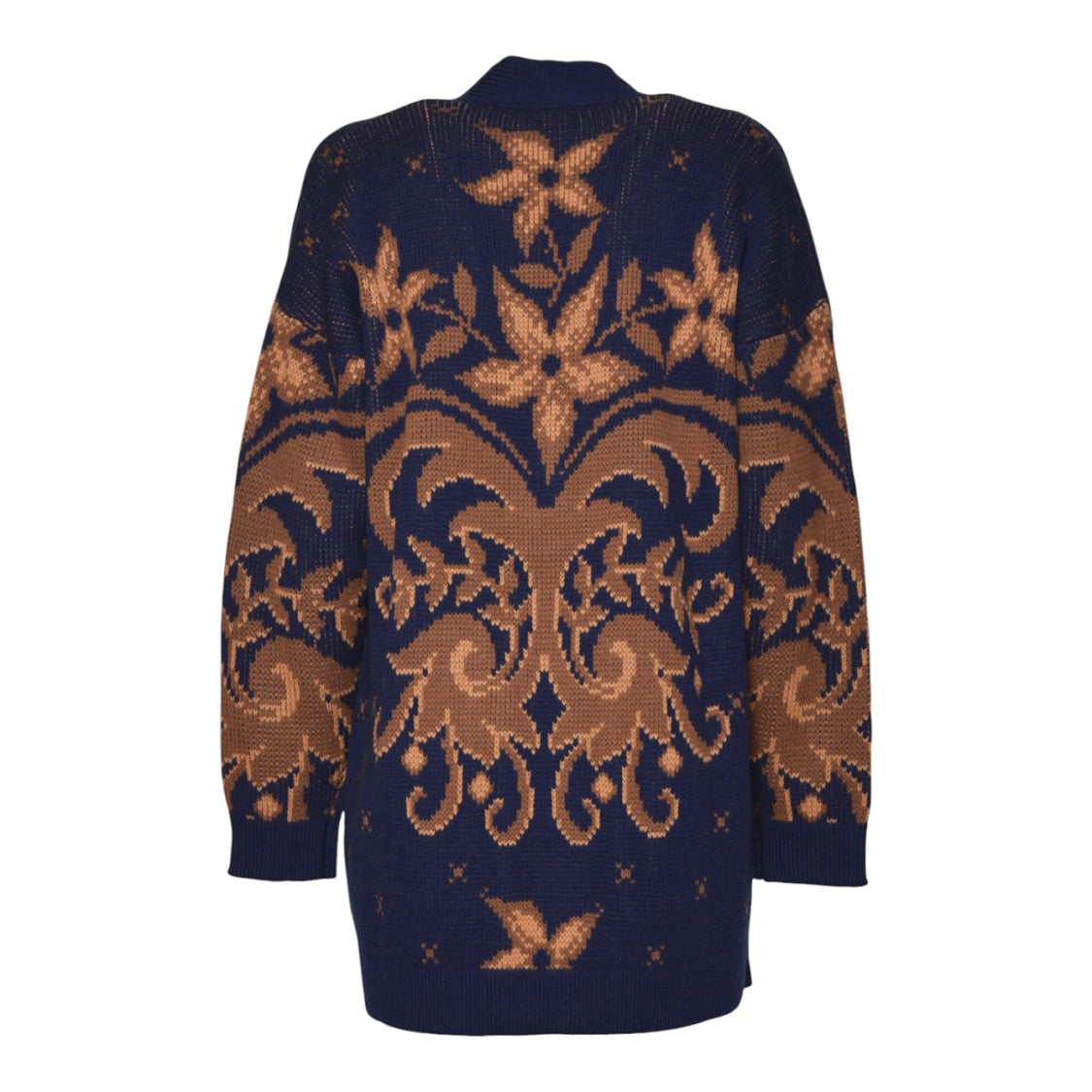 Etro Intricate Floral Patterned Deep Blue Cardigan