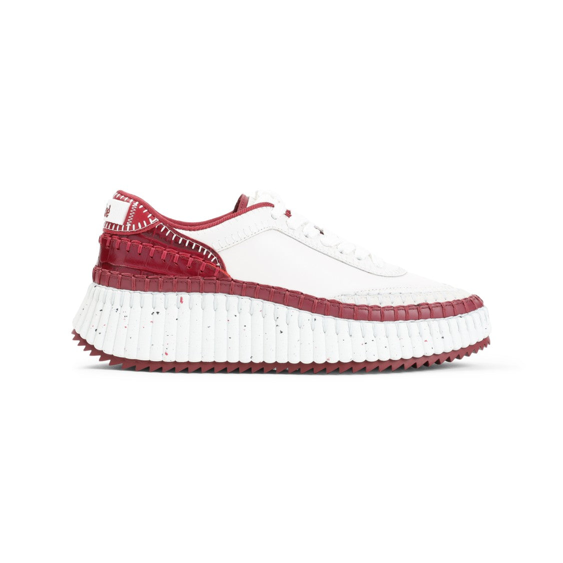 Chloé Red Leather Sneakers With Textured Sole And Elegant Accents