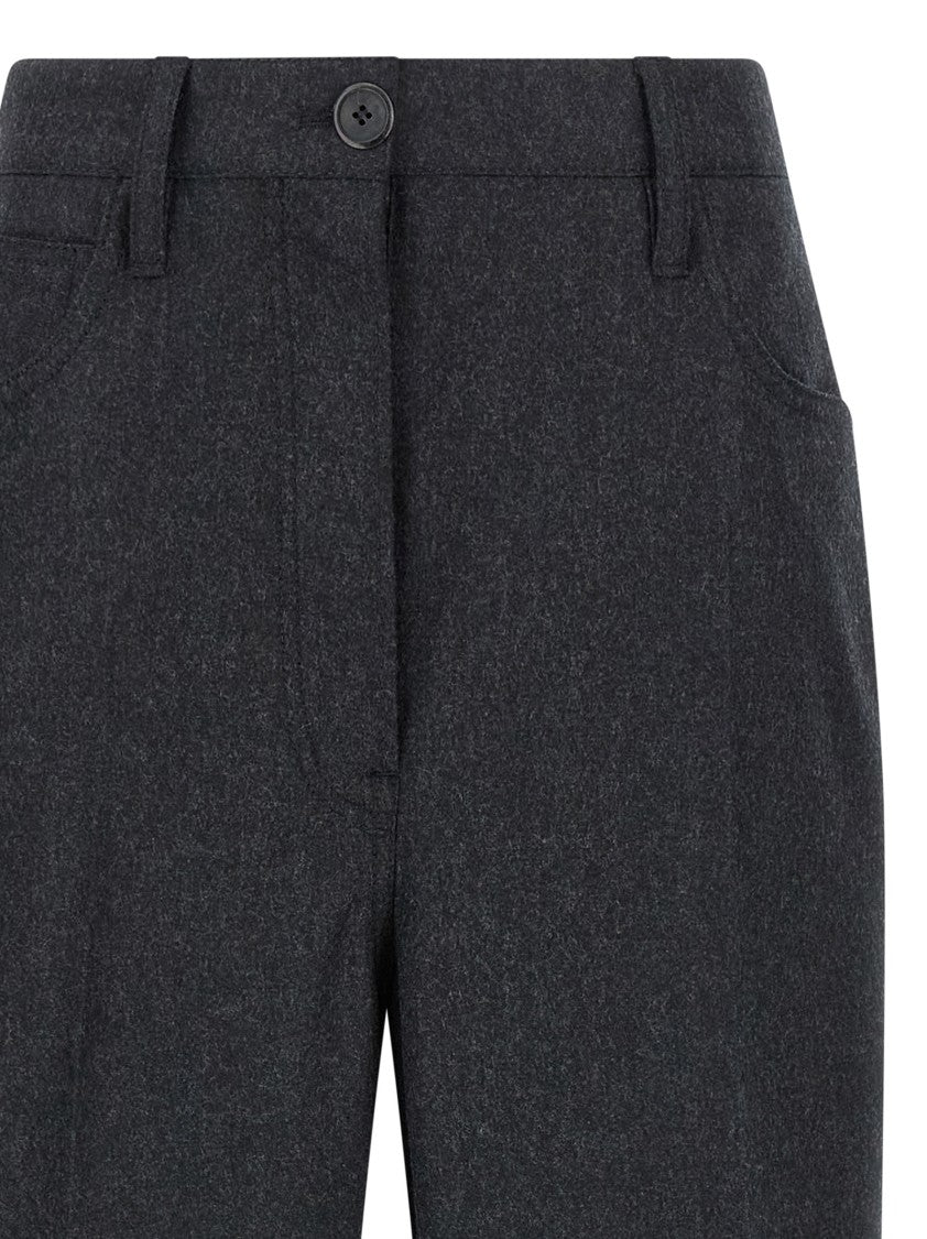 Prada Wide-Leg Wool Flannel Trousers With Stretched Pleat Detail