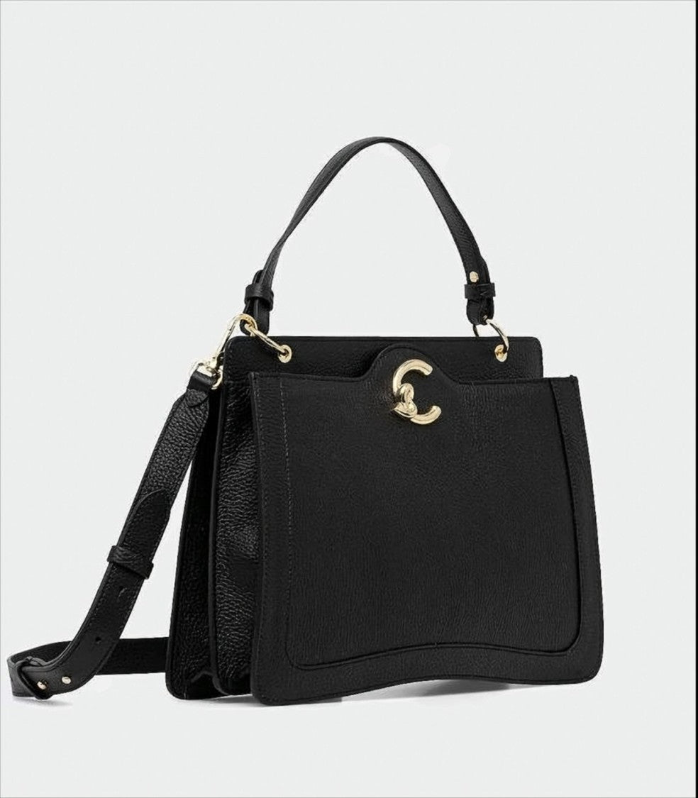 Coccinelle Structured Leather Handbag With Gold-Tone Logo