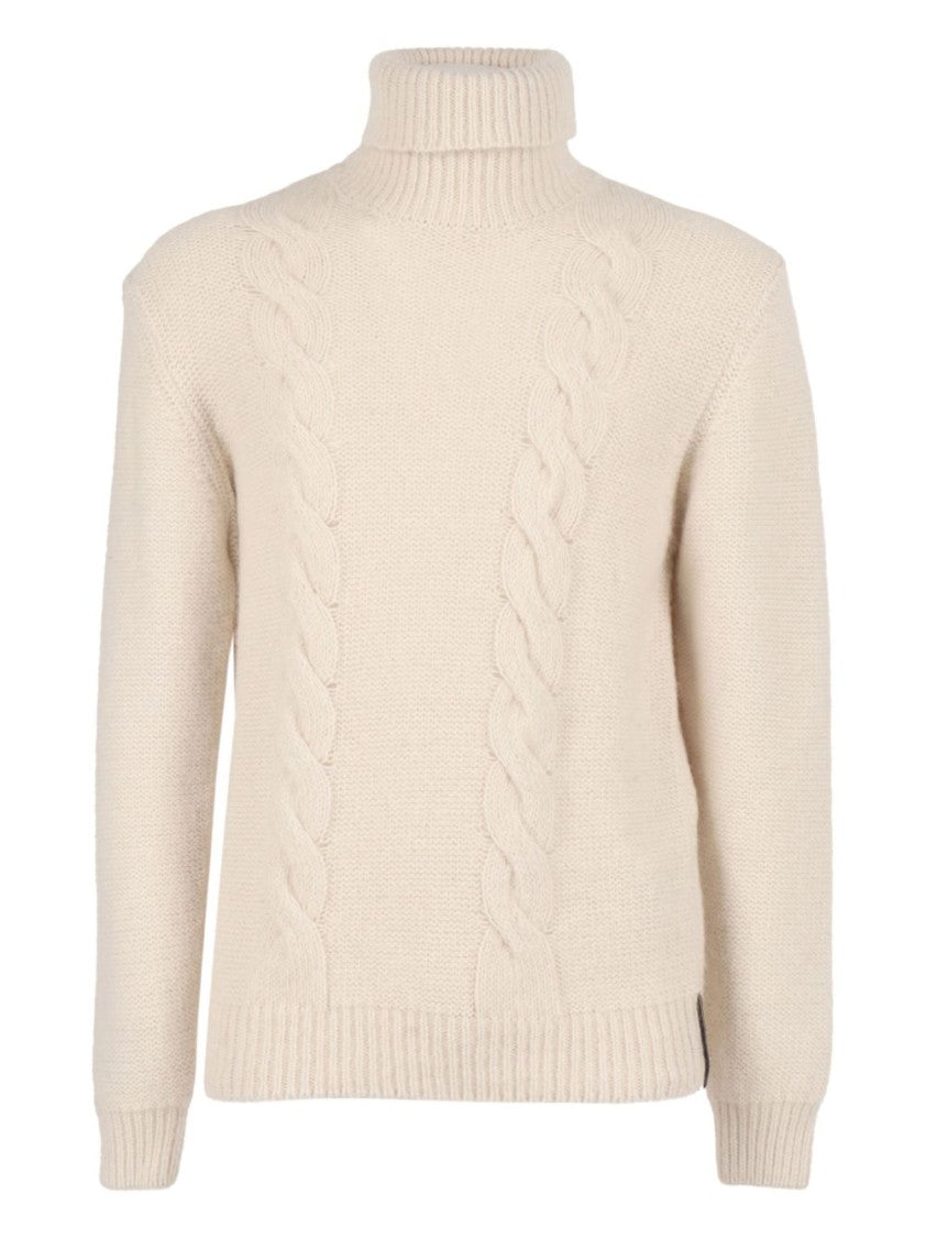 K-Way Cream Chunky Knit Turtleneck Sweater