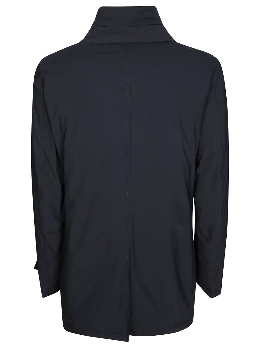 Herno Double-Breasted Black Peacoat With Wide Lapel