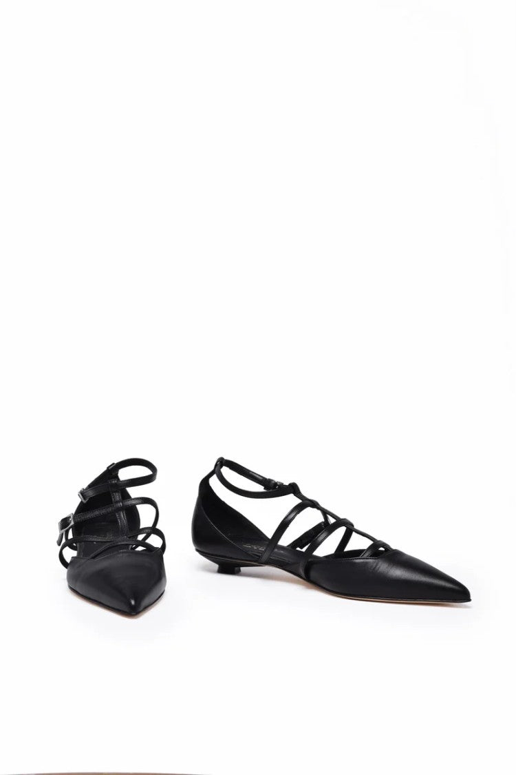 Isabelle Paris Black Leather Strap Décolleté Shoes