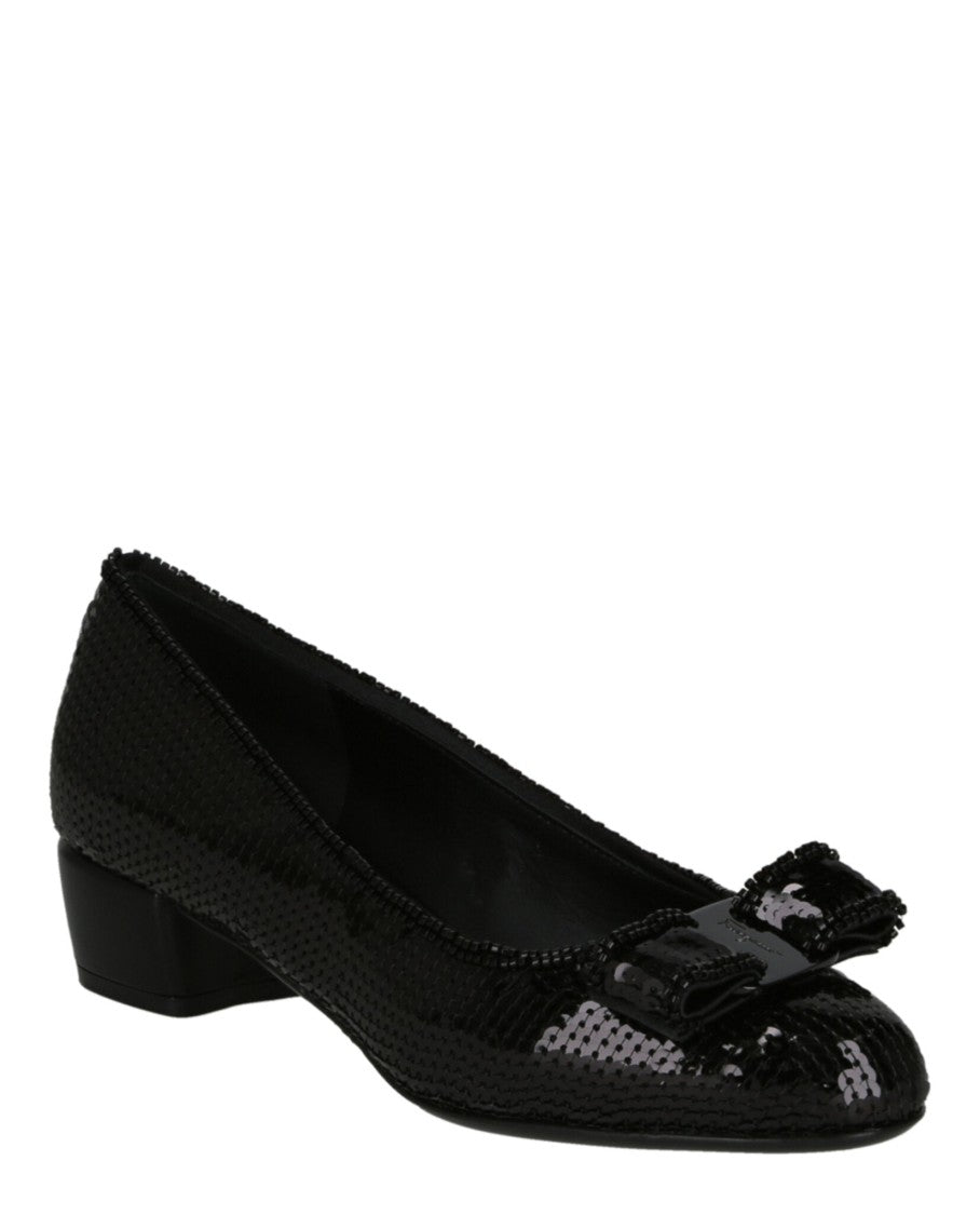 Ferragamo Almond Toe Sequin Vara Bow Pumps