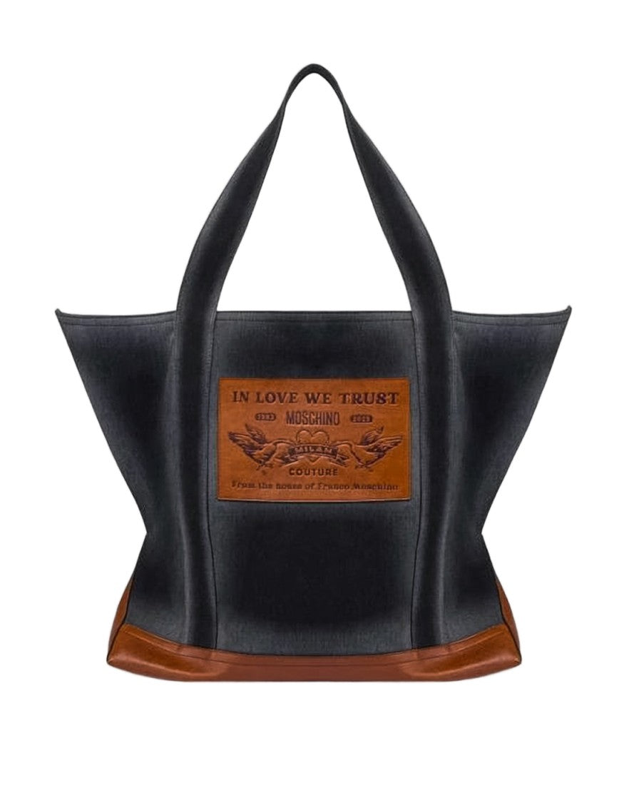 Moschino Structured Shoulder Bag With Brown Leather Accents