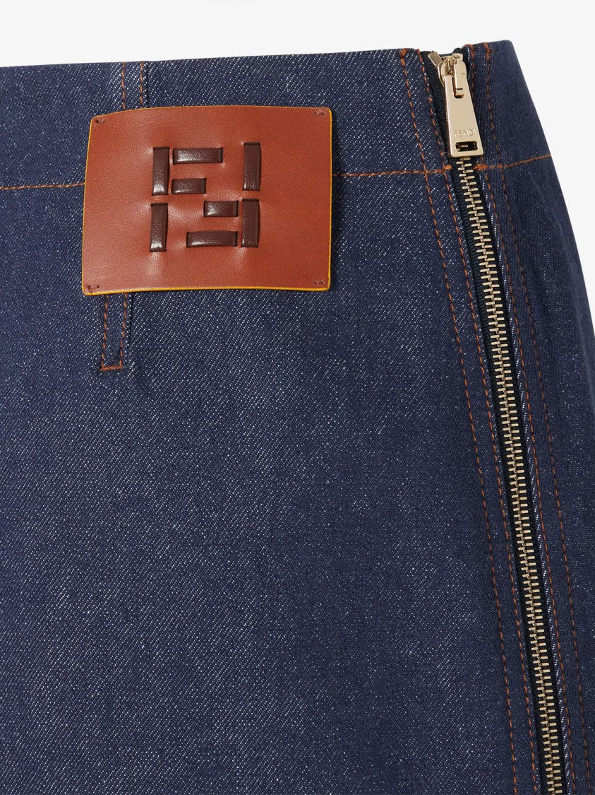 Fendi Ff Reverse Den Indigo Denim Mini Skirt