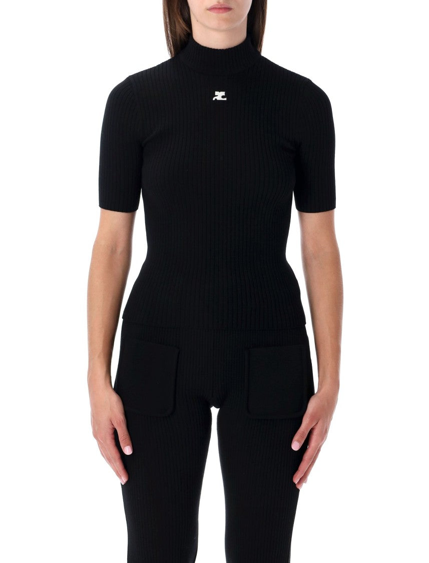 Courrèges Red Rib-Knit Short-Sleeve Sweater
